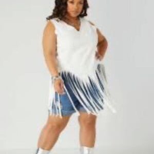 Ashley Stewart White Fringe Tank Top